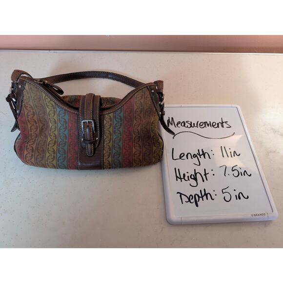 Vintage Fossil Shoulder Bag Multicolor Brown Leather Canvas Monogram Y2K Hobo - Picture 16 of 16